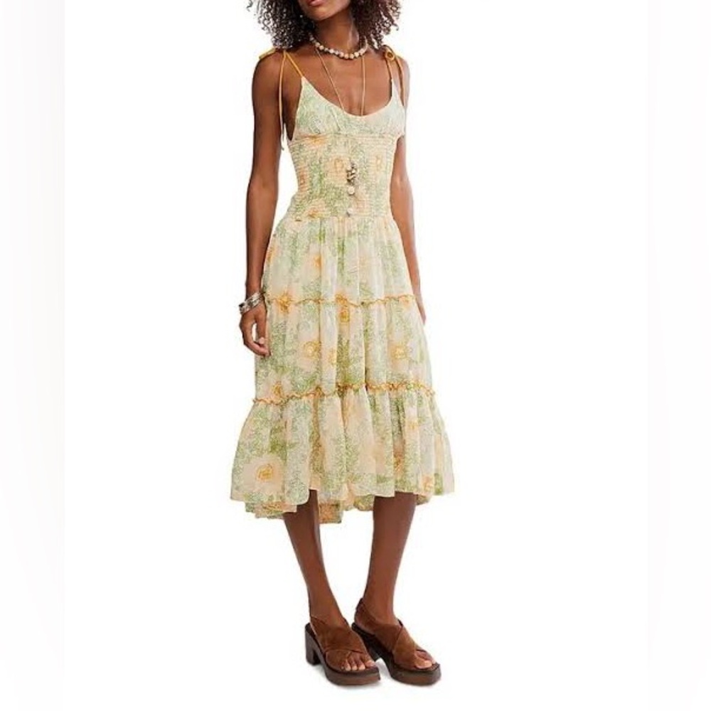 Free People Adriel Tie Strap Tiered Midi Dress